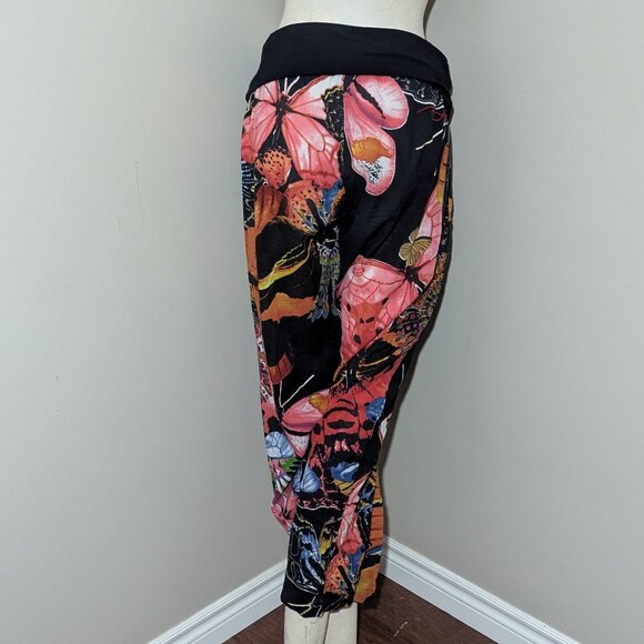 Desigual Butterfly Floral Foldover Waist Cropped Pants EU 34 Black Multicolor - Picture 6 of 13